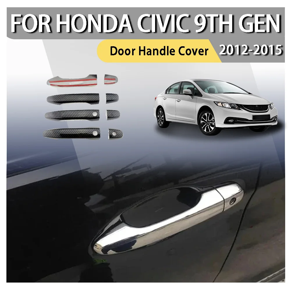 Door Handle Cover For Honda Civic 9th Gen 2012-2015 Carbon Black Exterior Door Handle Moulding Cover Trim w/Keyless Entry Decor