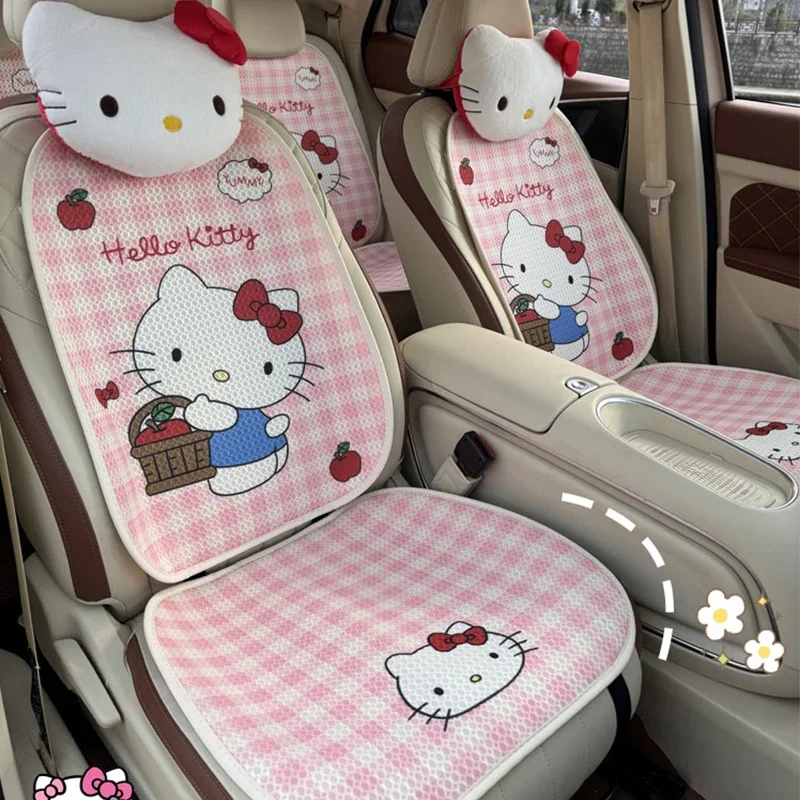 

Hello Kitty 2025 New Car Seat Cushion Grid All Season Universal Seat Cover Cartoon Cute Interior Decor