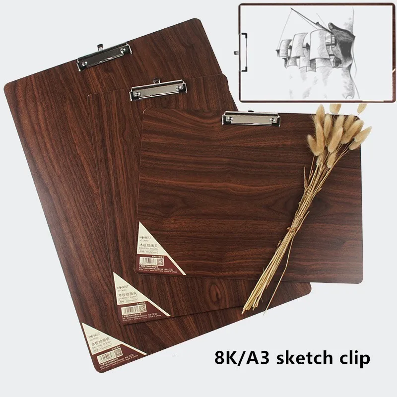 

A3/8K Portable Wood Board Drawing Clip Children's Sketch Folder Art Supplies Students Outdoor Sketch Creation File Folders