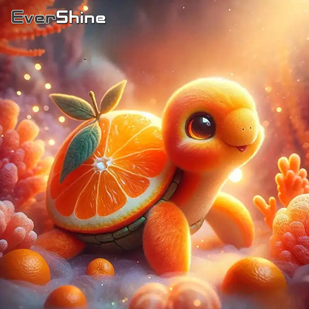 Evershine Diamant-Mosaik, Schildkröte, Tier, voll, quadratisch, rund, Diamant-Gemälde, orange, Stickerei, Dekor für Zuhause
