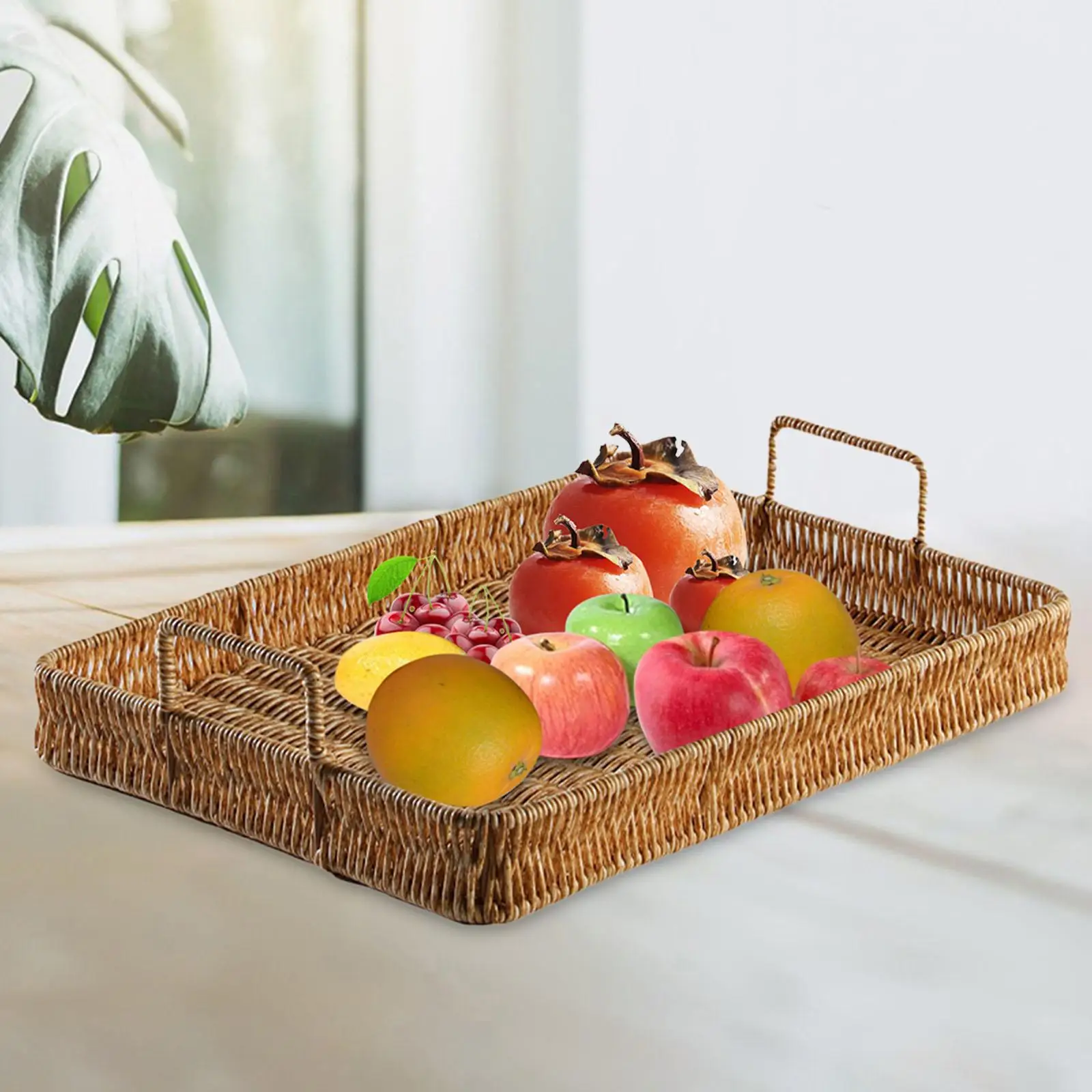 Hand Woven Fruit Serving Tray Snack Bread Trays Rectangle for Centerpiece