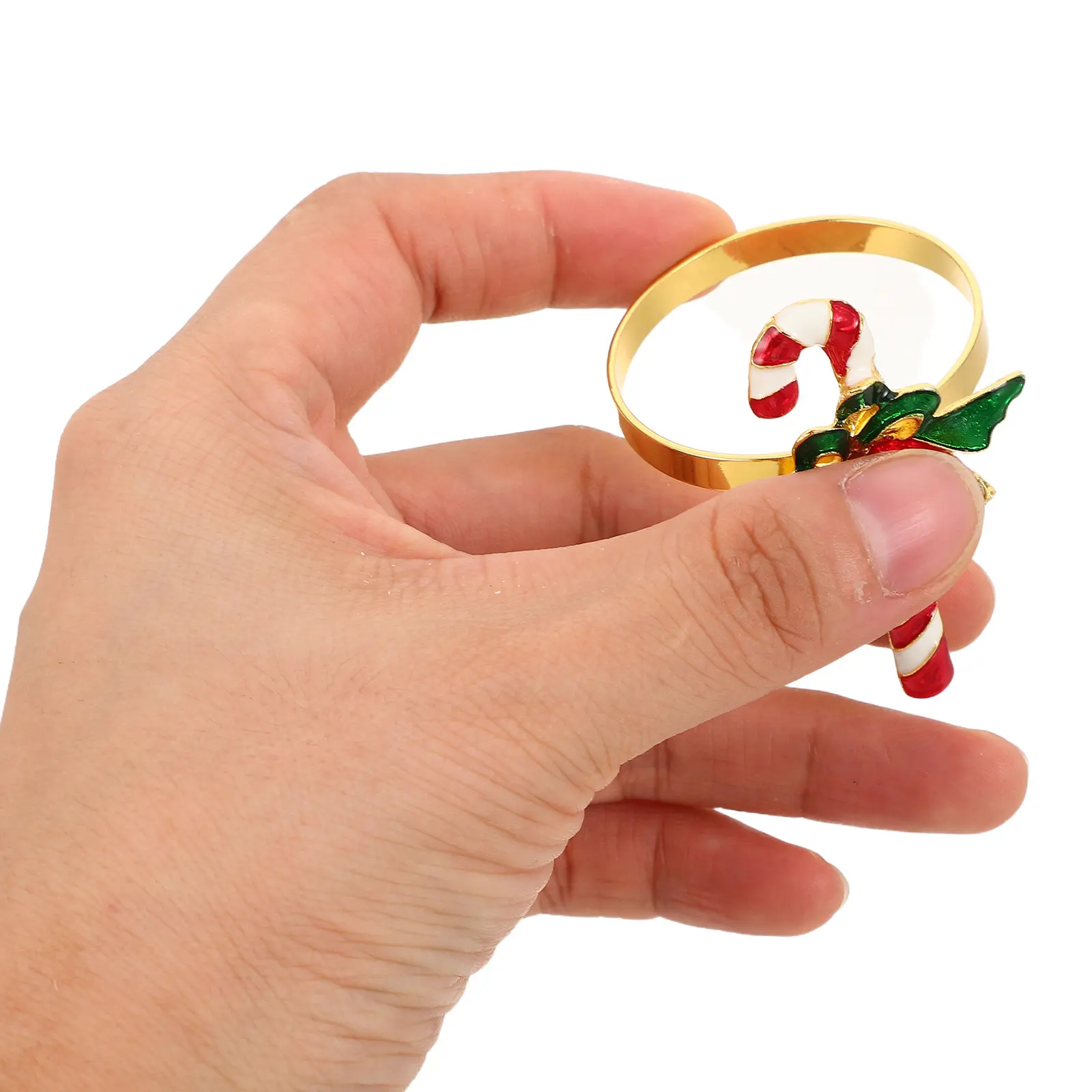 4Pcs Christmas Candy Cane Napkin Buckles Rhinestone Metal Napkin Rings Festive Table Decor Holiday Dinner Accent Xmas Party
