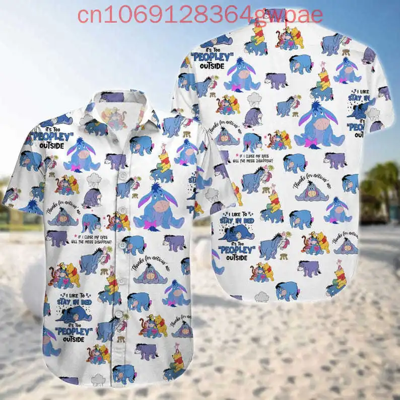Disney Winnie the Pooh Eeyore Camicette casual a maniche corte da donna Camicia da spiaggia per le vacanze Camicia hawaiana Camicia elegante da donna Hawaii