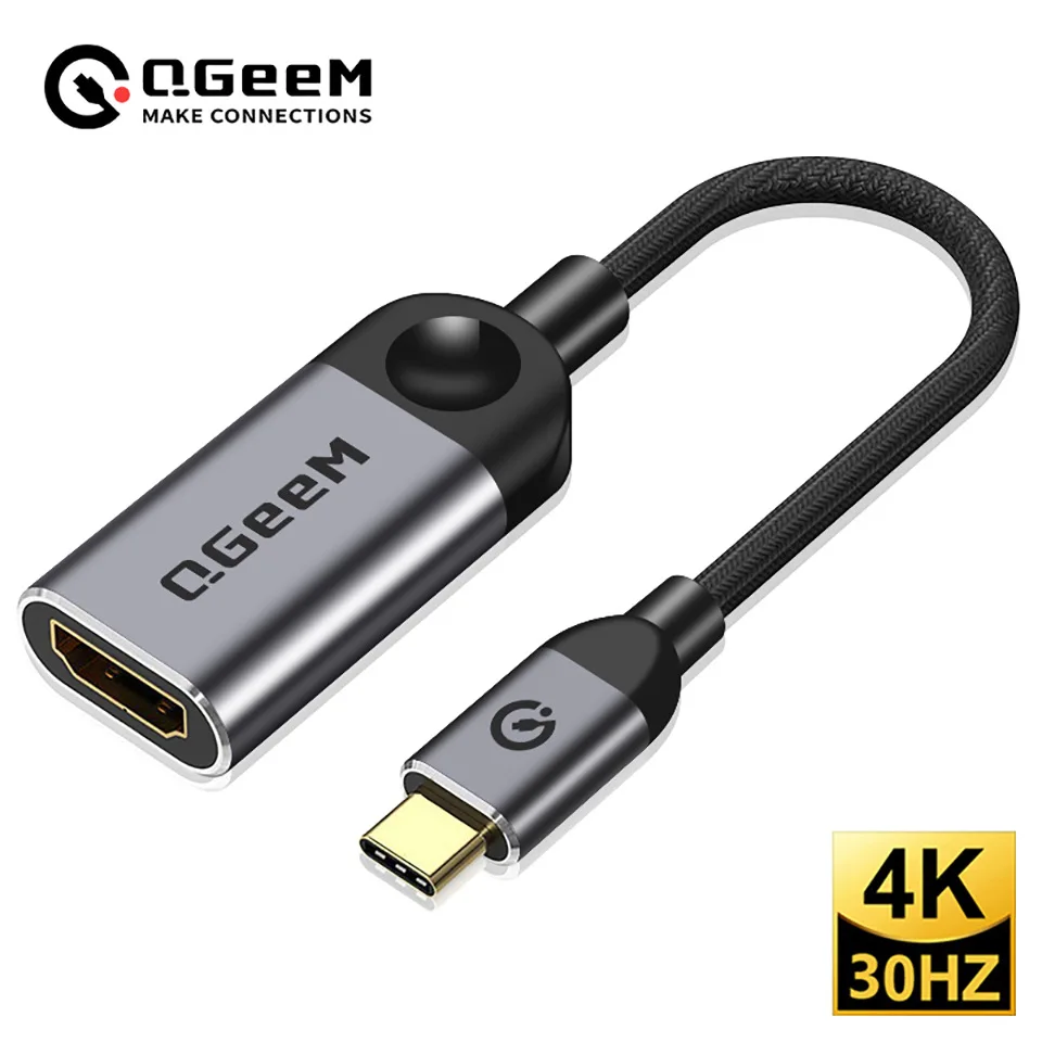 QGeeM USB C Kabel HDMI 4K 30 Hz Typ C HDMI Thunderbolt 3 Adapter Konwerter USB C na HDMI dla MacBook Huawei Mate 30 Pro Samsung USB 3.1 USB z HDMI Typ z HDMI HDMI Typ C Typ HDMI USB-C HDMI na USB Typ C