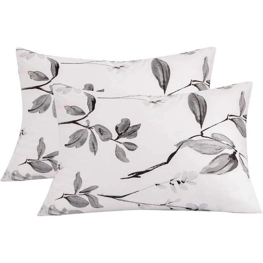 كيس وسادة الملكة مجموعة 2 حزمة الأبيض الأزهار المطبوعة نمط سادات لغطاء لحاف الحديثة وملاءات السرير مجموعة 20x30 بوصة ستان