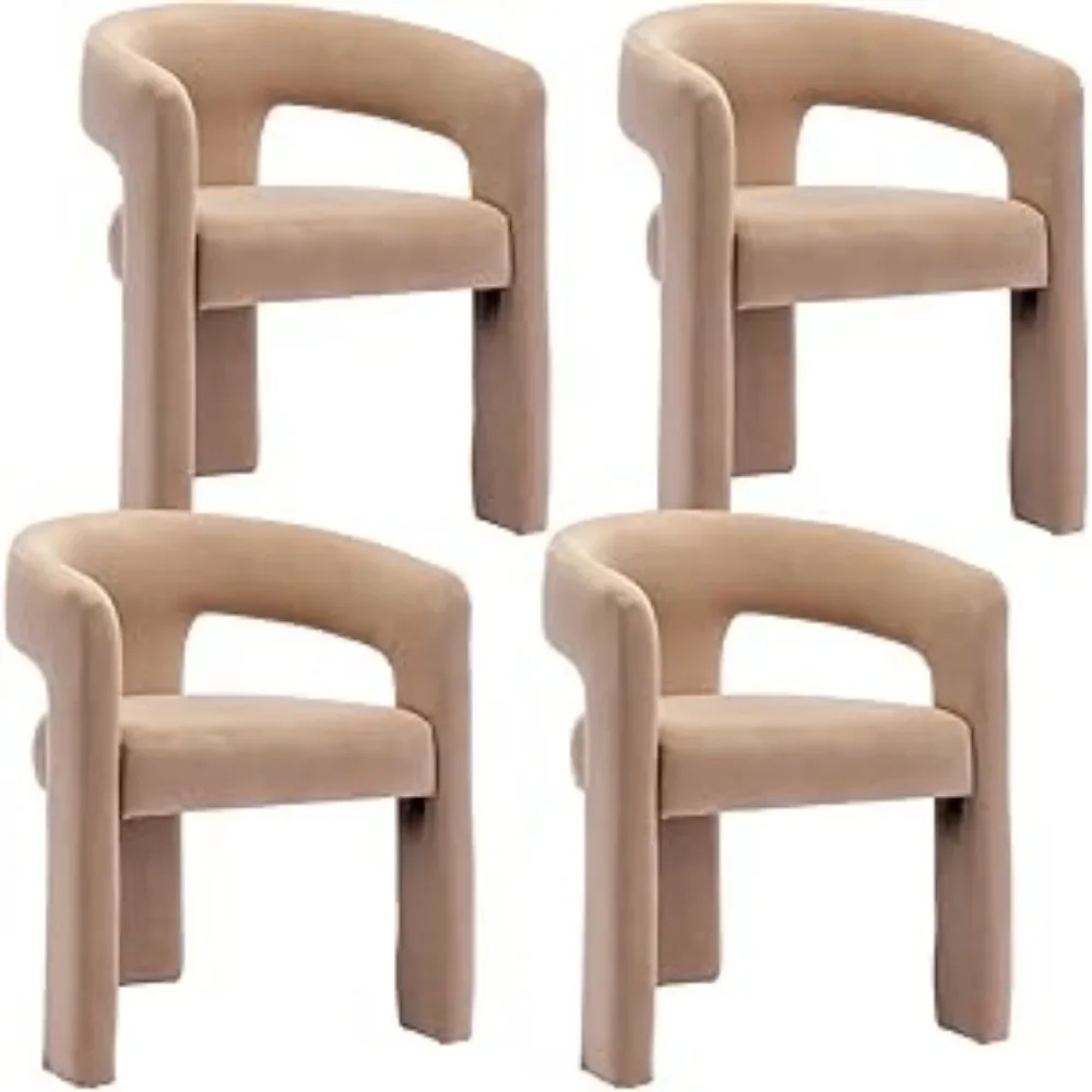 Dining Chair Set of 4 with Arms, Velvet Upholstered Accent Side Chairs, Comfy Makeup Vanity Chairs, Modern Barrel Dining Chair