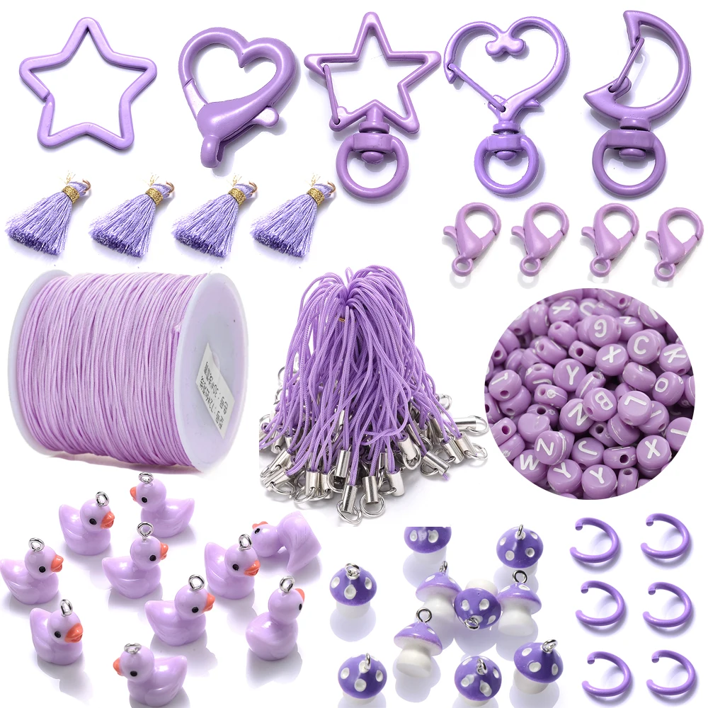iYOE Purple Lobster Clasp Keychain Lanyard Cord Thread Jump Ring Star Heart Key Chain Connector For Jewelry Making Supplies