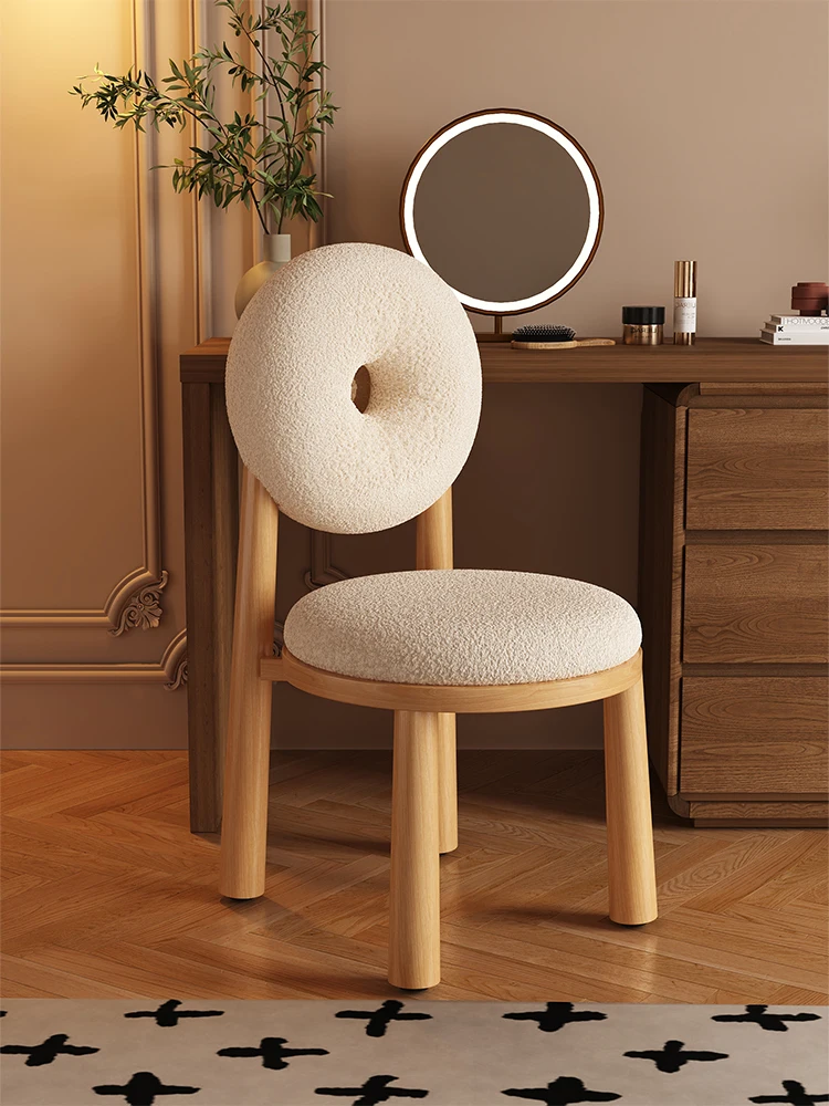 

Donut makeup stool solid wood makeup chair girls bedroom cream wind back dressing stool senior lamb chair