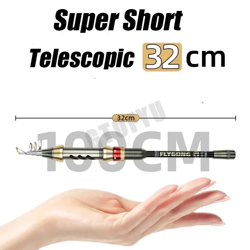 GTOFYU Carbon Short Sea Fishing Rods Fiber Telescopic Fishing Rod 1.2-2.3M Spinning Telescopic Fishing Tackle Spinning Rod