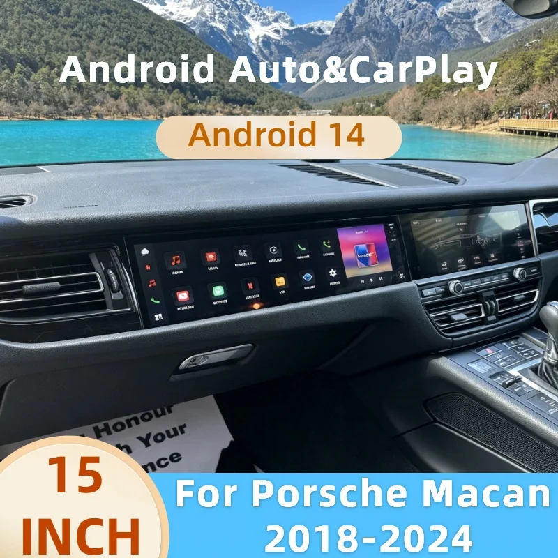 15'' CarPlay Android 14 Auto Car Copilot Radio For Porsche Macan 2018-2024 Screen GPS Passenger Entertainment Stereo Head Unit