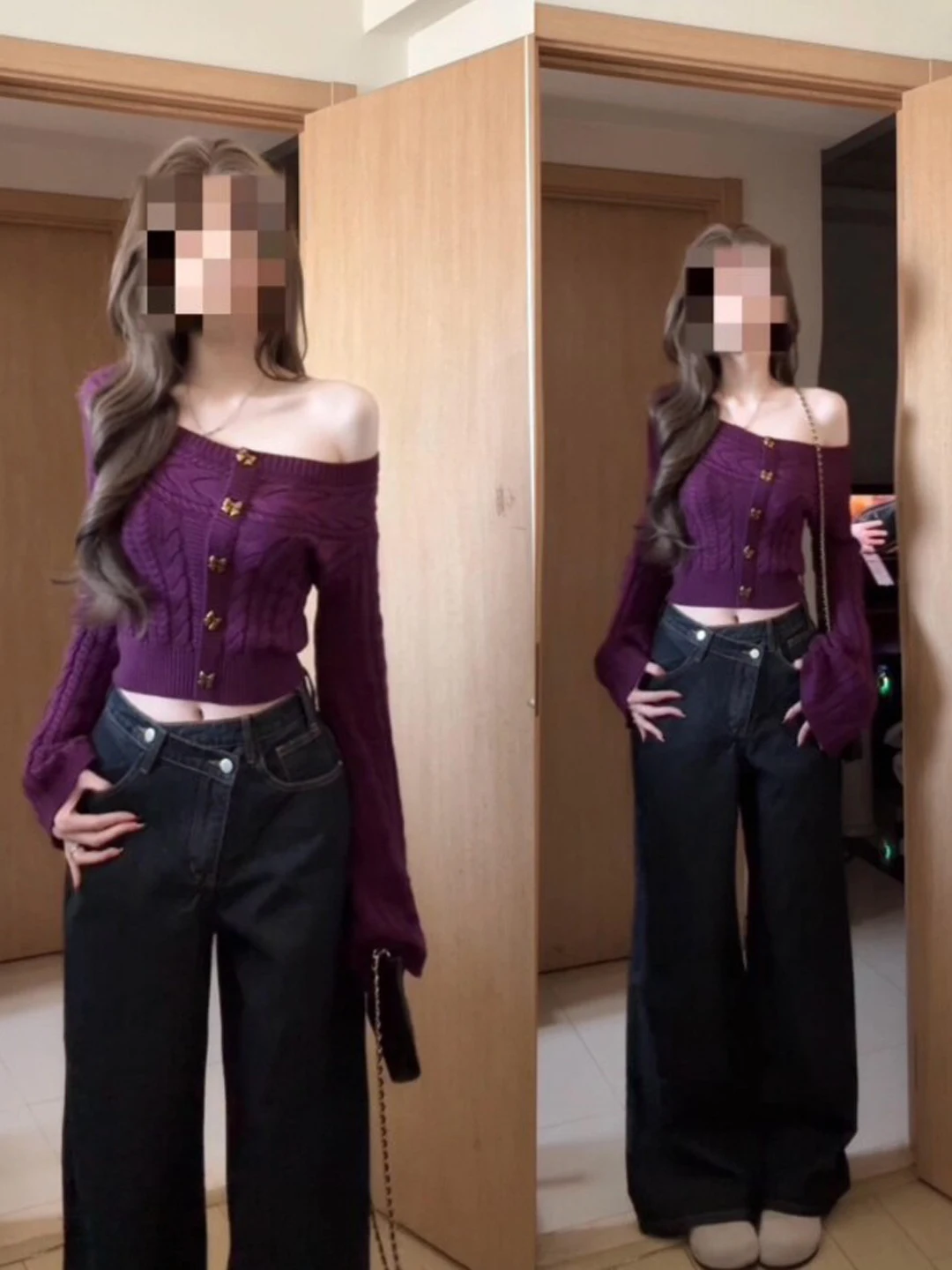 

Retro Sli Purple Asymmetrical ort Sweater Faionable Design Spring 2026 Women's Knitwear Button Detail Casual Wear