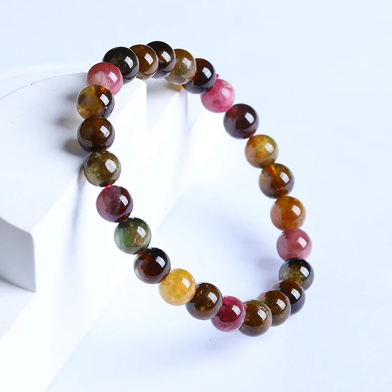 Old Materials Tourmaline Bracelet 6-8mm Brazil Old Ore Rainbow Color Natural Beads Loose Beads Single Circle