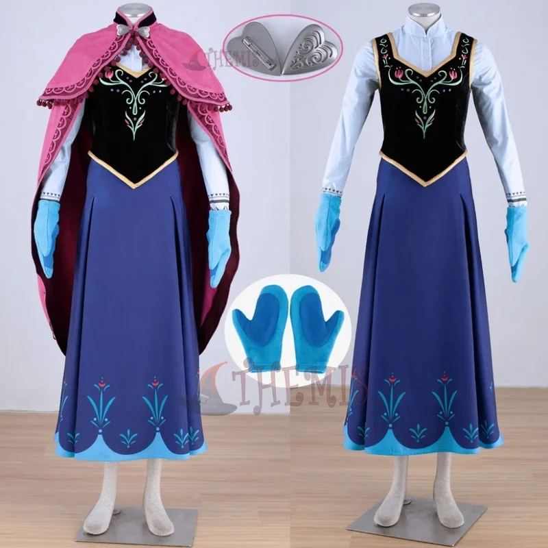 Athemis Anna Cosplay Costume Princess Dress Cloak Embroidered Clothes Long Printing Skirt Hat For Kids Adult Plus Size