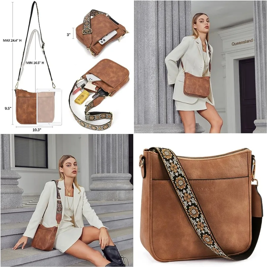 

BOSTANTEN Crossbody Bags for Women Trendy Vegan Leather Hobo Purses Shoulder Handbags Wide Shoulder Strap