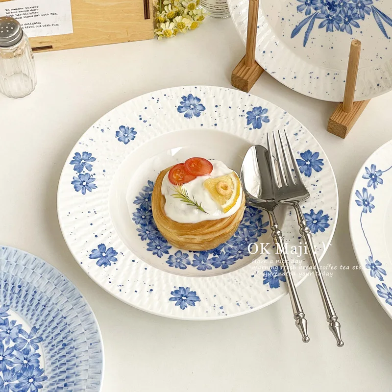 Retro Dessert Tray Light Luxury High-end Ceramic Afternoon Tea Tray Exquisite and Beautiful Home Ritual Breakfast Tray