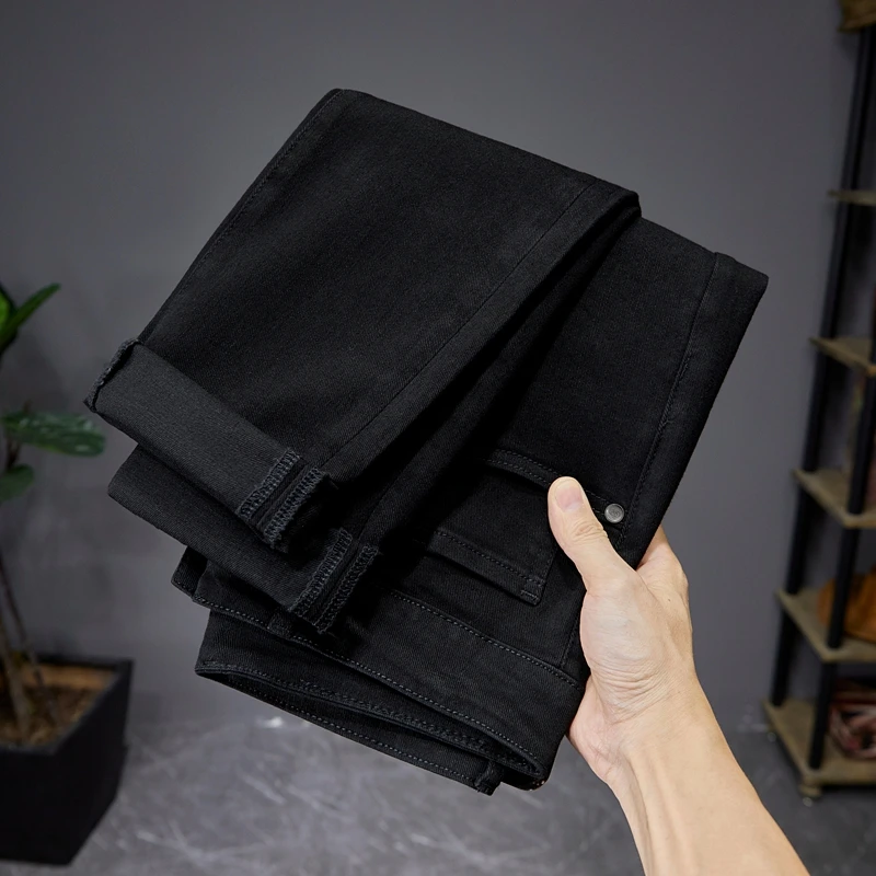 Black Jeans Men's Stretch Comfortable Soft Quality Trendy High-End Men's Clothing Fitted All-Matching Casual Smart Trousers