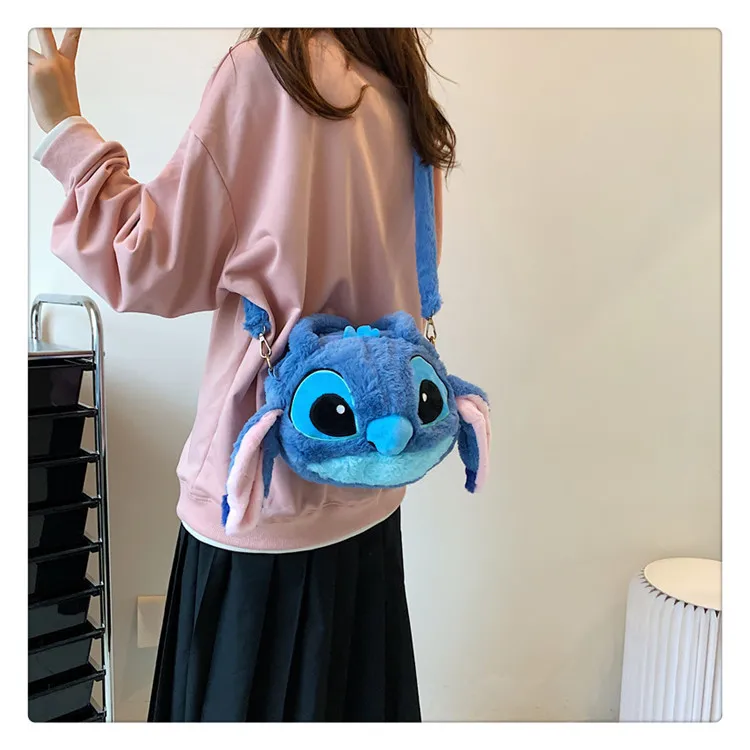 2024 New Disney Stitch Plush Doll Large Capacity Ladies Fashion Cartoon One Shoulder Cute Crossbody Doll Toy Bag Kids Gift