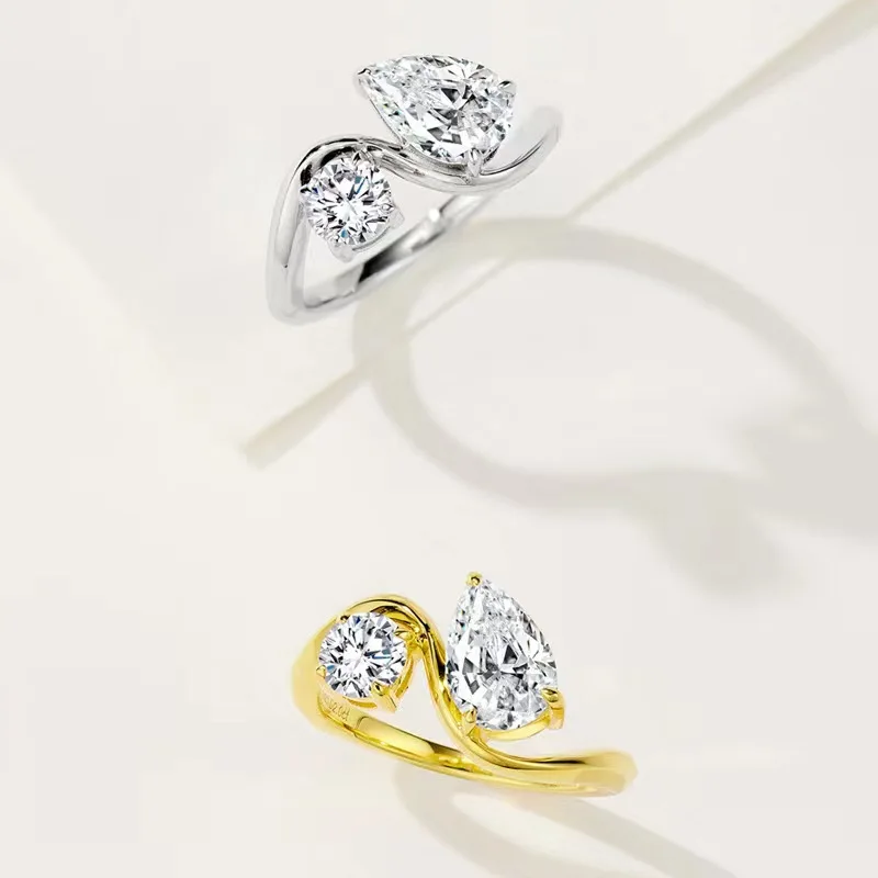 SONGYUN High Carbon Gemstones Jewelry 925 Sterling Silver Twisted Shank Vintage Ring Teardrop And Sugar Cube CZ for Women