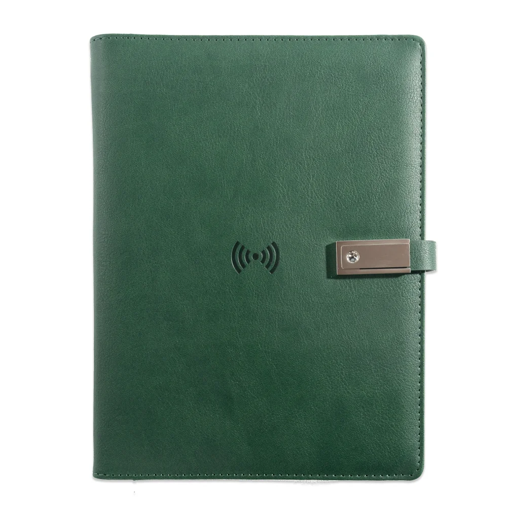 Кожаный блокнот А5 со встроенным блоком питания, беспроводной зарядкой и зарядным кабелем 3-в-1. Портативный журнал для бизнеса, путешествий