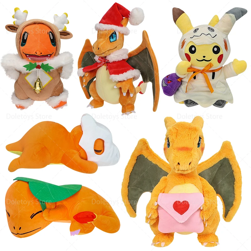 Kawaii Charmander Sleeping Plush Stuffed Animal Halloween Mimikyu Doll Soft Cute Christmas Charizard Xmas Gifts