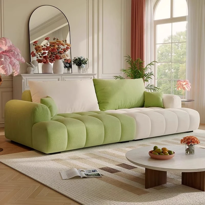 

Cream Wind and Cloud Velvet Puff Sofa Living Room Small Apartment Marshmallow Fabric Sofa Simple Piano Key
