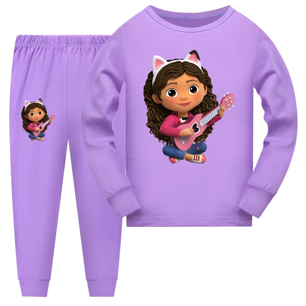 Gabbys Dollhause Clothes Kids Cartoon Gaby Chat Pajamas Set Toddler Girls Long Sleeve T-shirt Pants 2pcs Sets Children Nightwear