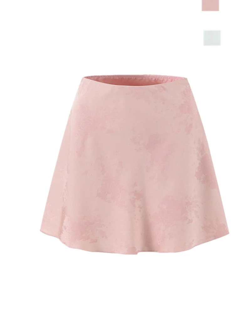 Ele Embroidered Satin A-Line  Skirt High Waist Draped Slimming New Chinese Sle ort Umbrella Skirt Street Faion