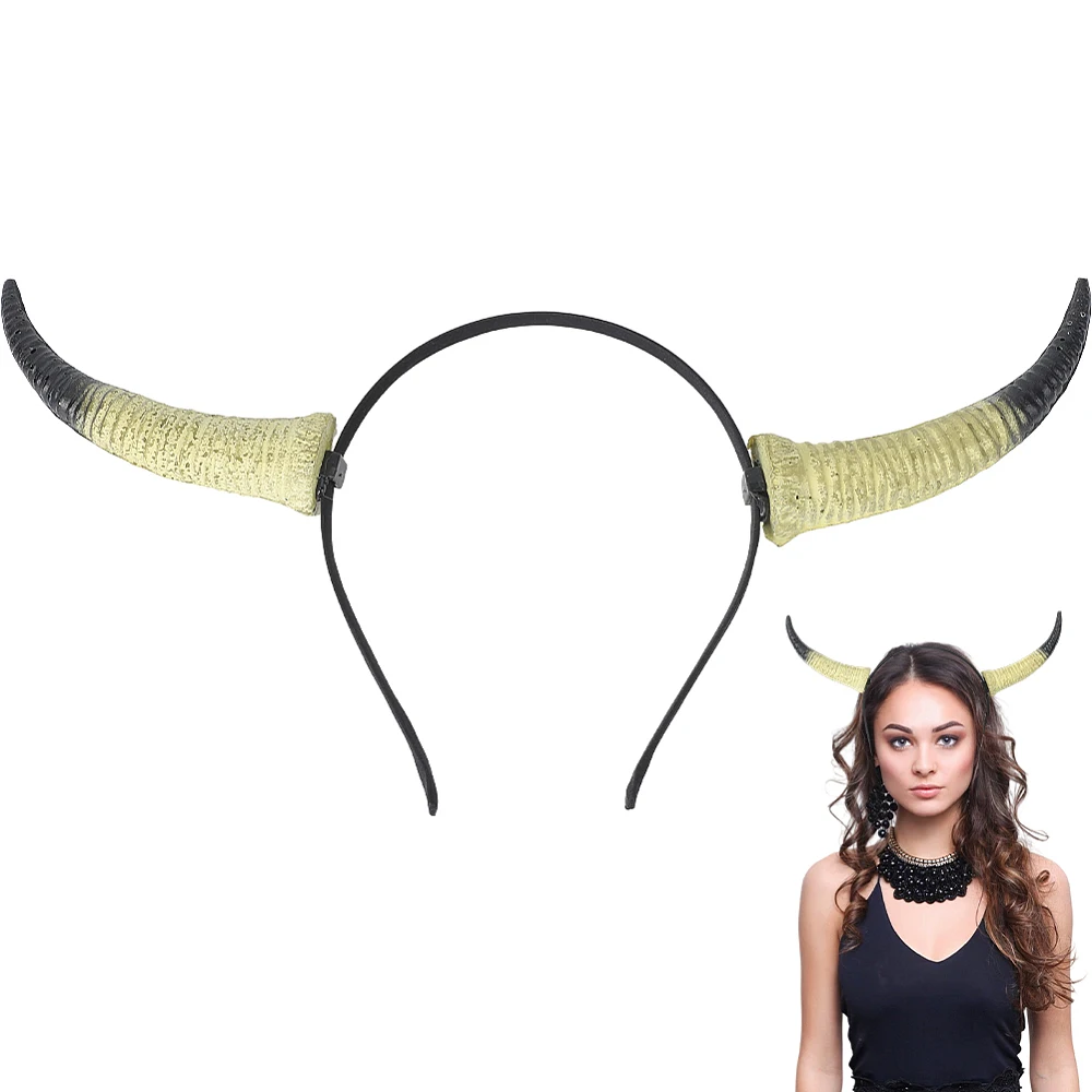 Gold Black Horn Headpiece Gothic Devil Hairband Renaissance Leather Demon Ox Horns Headdress Costmue Accessories Headband