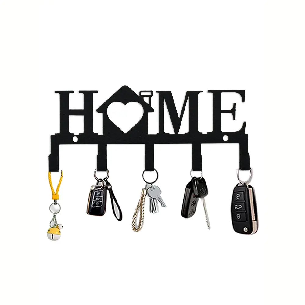 Ganchos para llaves, colgador organizador montado en la pared con tornillos y anclajes, decoración de Metal para pared de amor/casa para puerta delantera de entrada