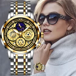 LIGE Fashion Women Watch Top Brand Luxury Stainless Steel Waterproof Sport Watches For Women Date Quartz Watch Montre Femme+BOX