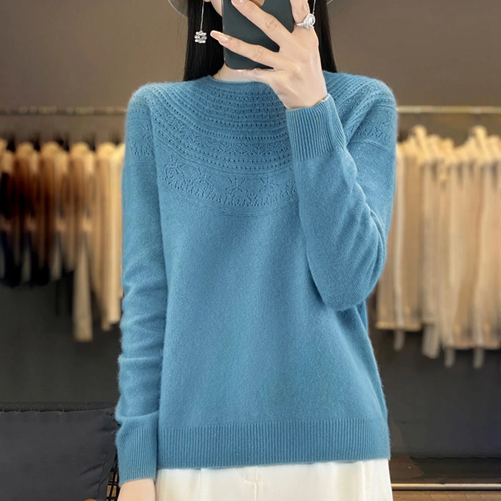 Women's First-Line Ready-To-Wear Cashmere Sweater 2024 Lady Loose Knitting Autumn Winter Western Style Solid Color Sweaters