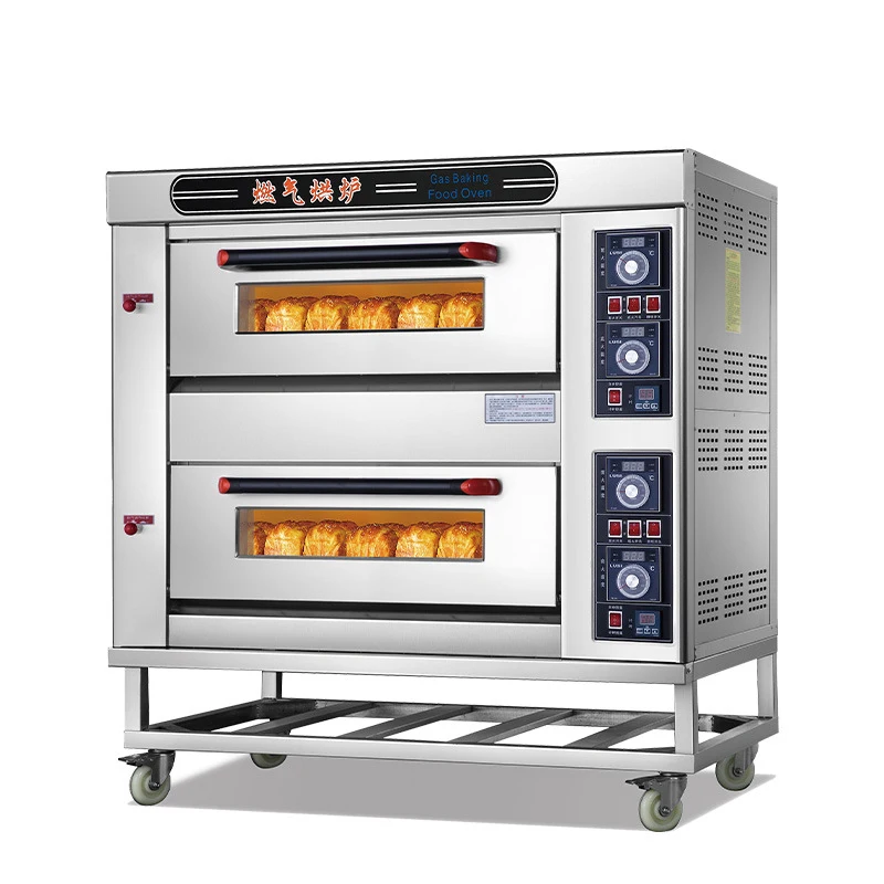 Gas Oven Double-Layer 4-Tray Large Capacity Stainless Steel Commercial Pizza Oven for Bread Mooncake and Flatbread (Customized)