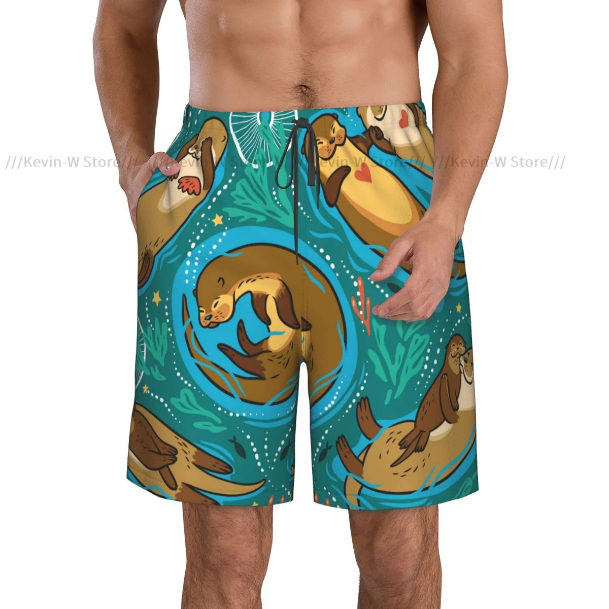 Swimsuit Beach Quick Drying Trunks For Men Cute Otters Seaweed And Corals Swimwear Briefs Board Shorts Fast Dry Beachwear