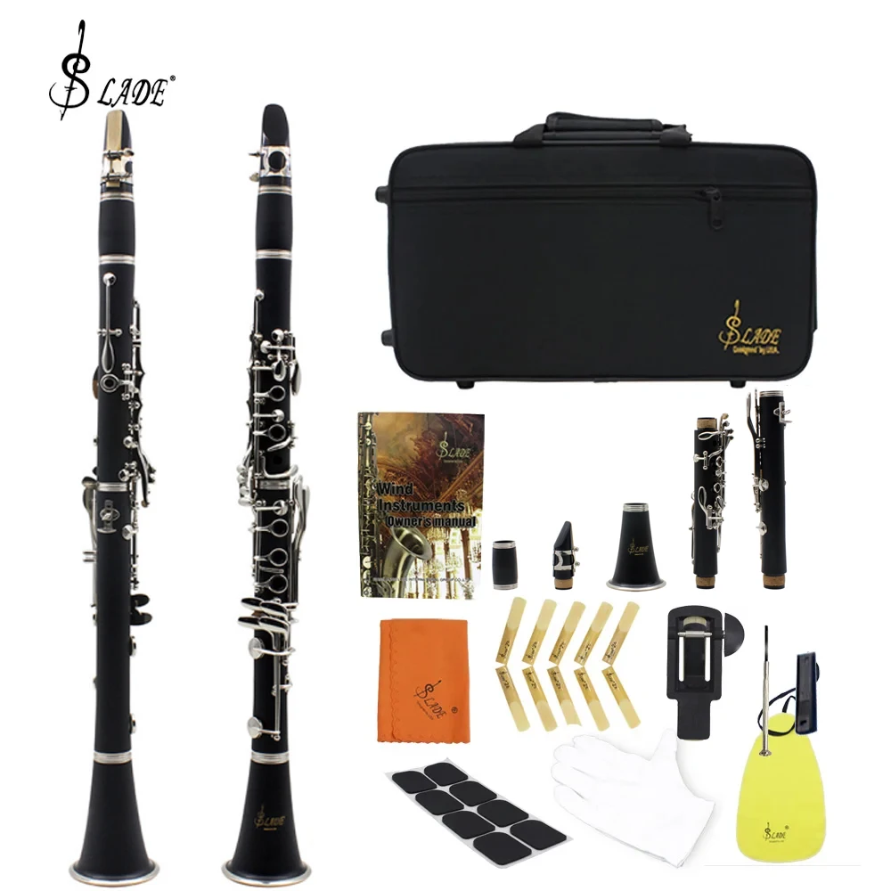 SLADE Multicolor Clarinet 17 Key Bb Flat Bakelite Clarinet Instrument Tube Clarinet with Case Strap Pads Trimmer Accessories