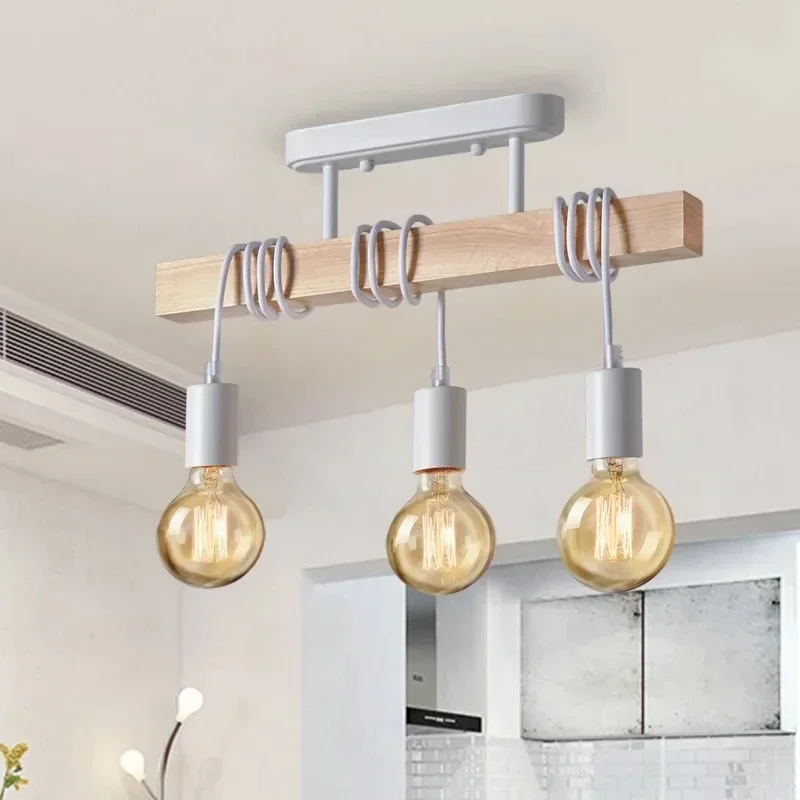 American Retro Woodcraft Winding Suction Hanging Dual-Purpose Lighting Fixture, Bedroom Pendant Light, Ceiling Light