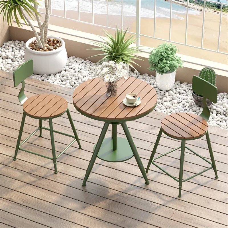 Outdoor milk tea shop leisure dining table and chairs, outdoor waterproof and sunscreen, one table and two chairs combination ba