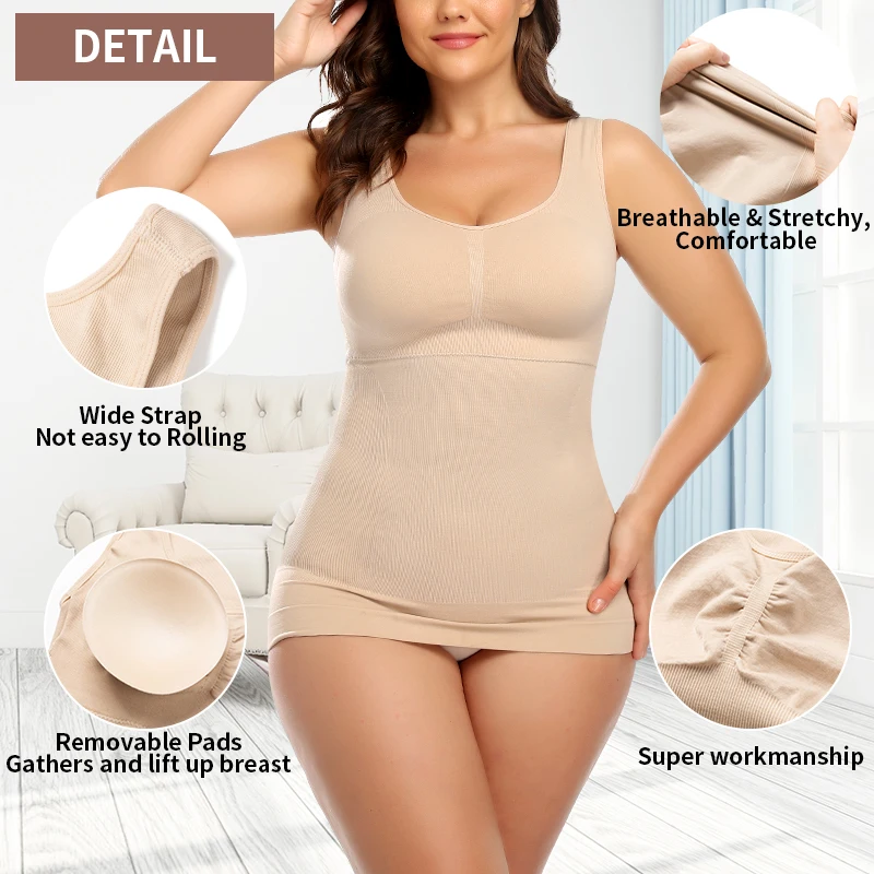 Women Shaper Slim Push Up Plus Size Bra Cami Tank Top Body Shaper Removable Shaper Underwear Slimming Vest Corset Shapewear