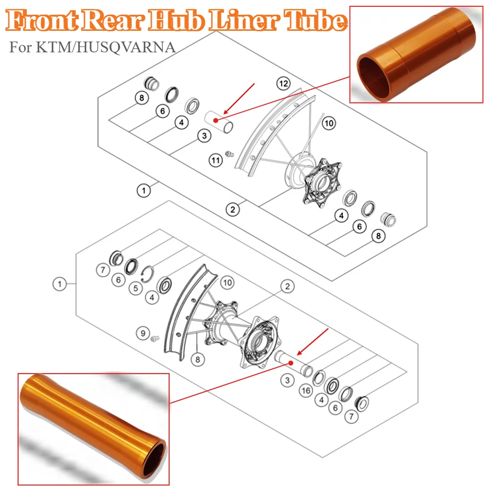 For KTM HUSQVARNA Motorcycle Front Rear Wheel Axle Hub Spacer Kit CNC Aluminum Liner Tube Collar Bearing Distance Center Bushing