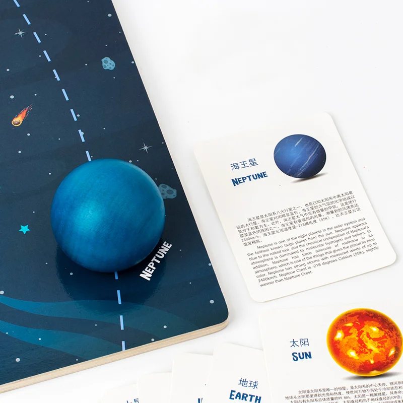 3D Solar System Wooden Puzzle w/ Nomenclature Cards Montessori Astronomy Educational Learning Toys Early Teaching Aids