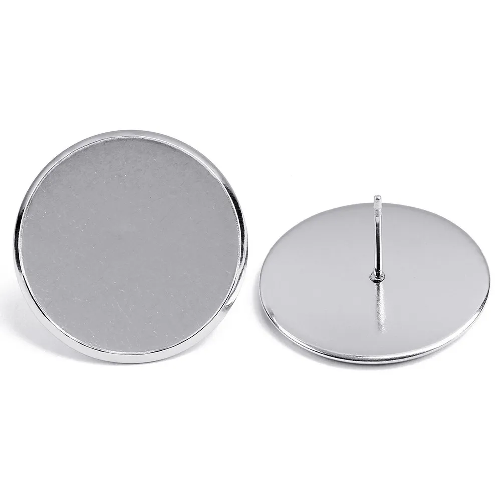40Pcs Ear Stud Base Stainless Steel Round Setting Posts Non-Fading Allergy-Free Earrings for Party Christmas Graduation Gift