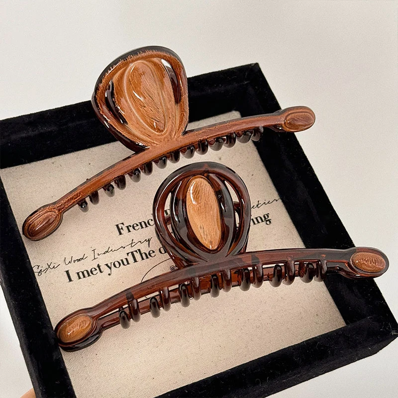 New Acrylic Hair Claw Clip Large Size Wood Color Shark Clip Hair Clamps Grab Women Hair Accessories