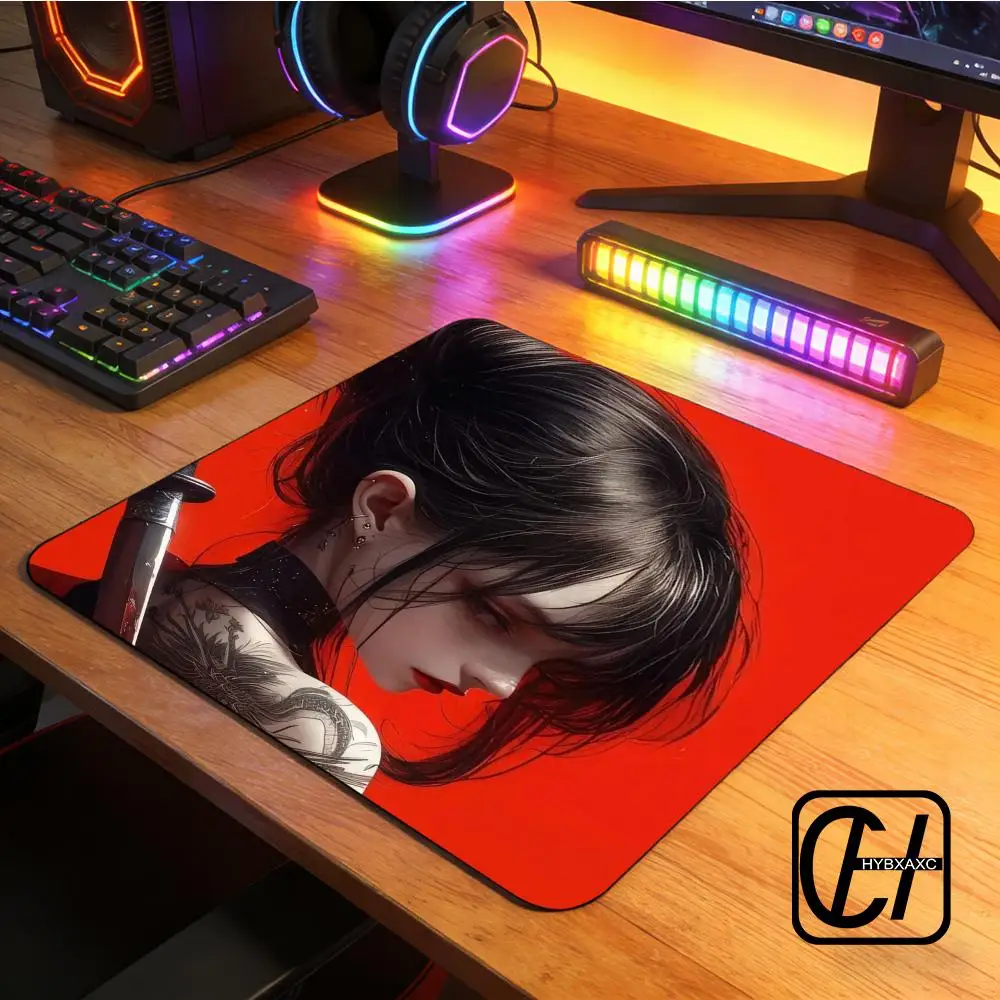 Small Size Anime Mouse Pad Oni Mask Girl Premium Deskmats Game Professional E-Sports Mousepad High Quality Non-slip Pod HYBXXC