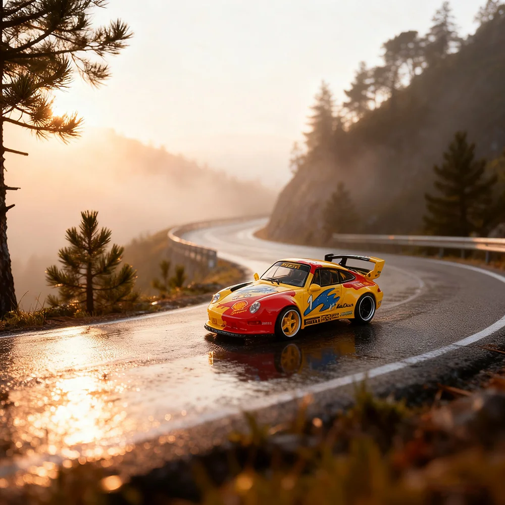 FANKU 1/64 Diecast 993 نموذج سيارة مصنوع من خليط معدني على شكل جسم عريض — أبيض عالي التفاصيل سيارة رياضية مصغرة قابلة للجمع إصدار هدية