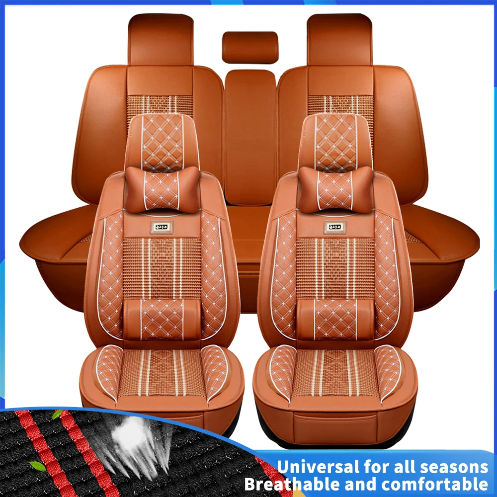 

MH55 car seat cover leather woven ice silk car seat cushion driver seat cover or passenger seat cover all season universal pad c