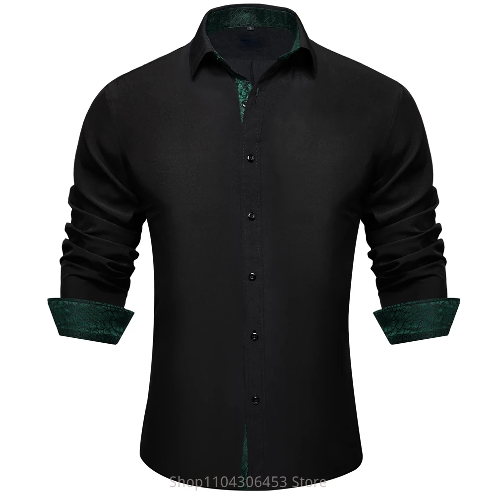 Men's Simple Retro Solid Color Shirt Black Modified 3D Printed Shirt Long Sleeve Lapel Button Business Casual Shirt Outer Top