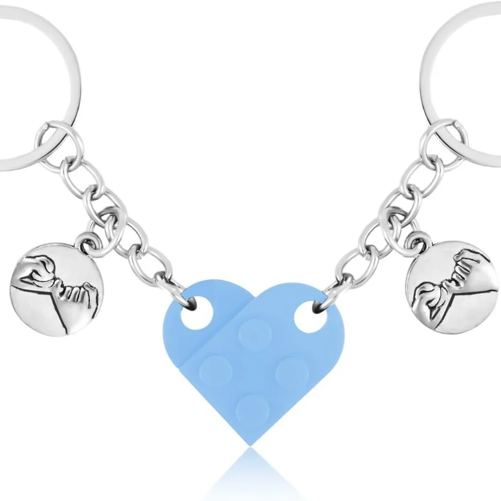 2Pcs Love Heart Building Block Keychains for Couple Separable Love Heart Brick Key Ring with Promise Pendant Friendship Gift