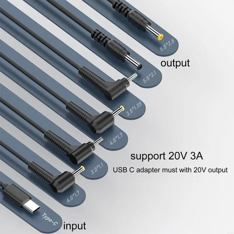 

L41E 20V Type C to 5.5x2.5mm 5.5x2.1mm 4.8x1.7mm 4.0x1.7mm 3.5x1.35mm 3.0x1.1mm Male Power Cable PD for Routers