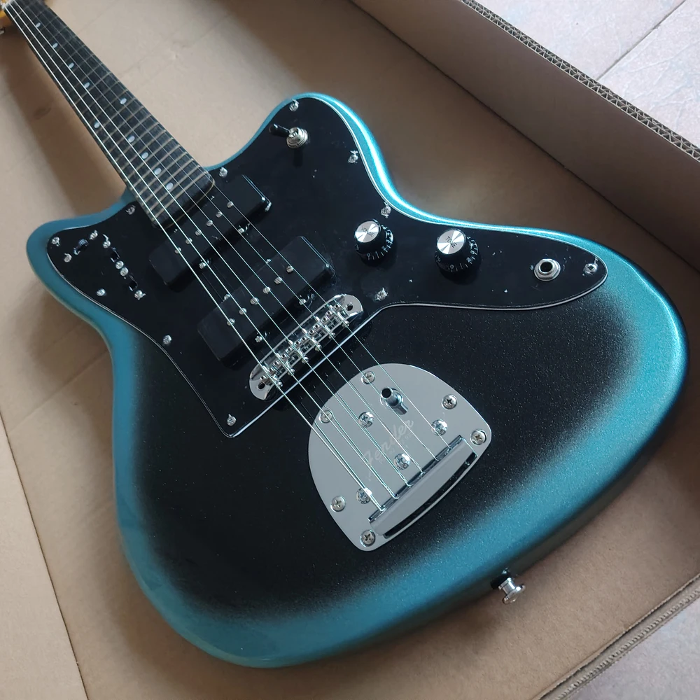 Classic electric guitar with blue silver powder paint in stock, multi switch control. for quick delivery