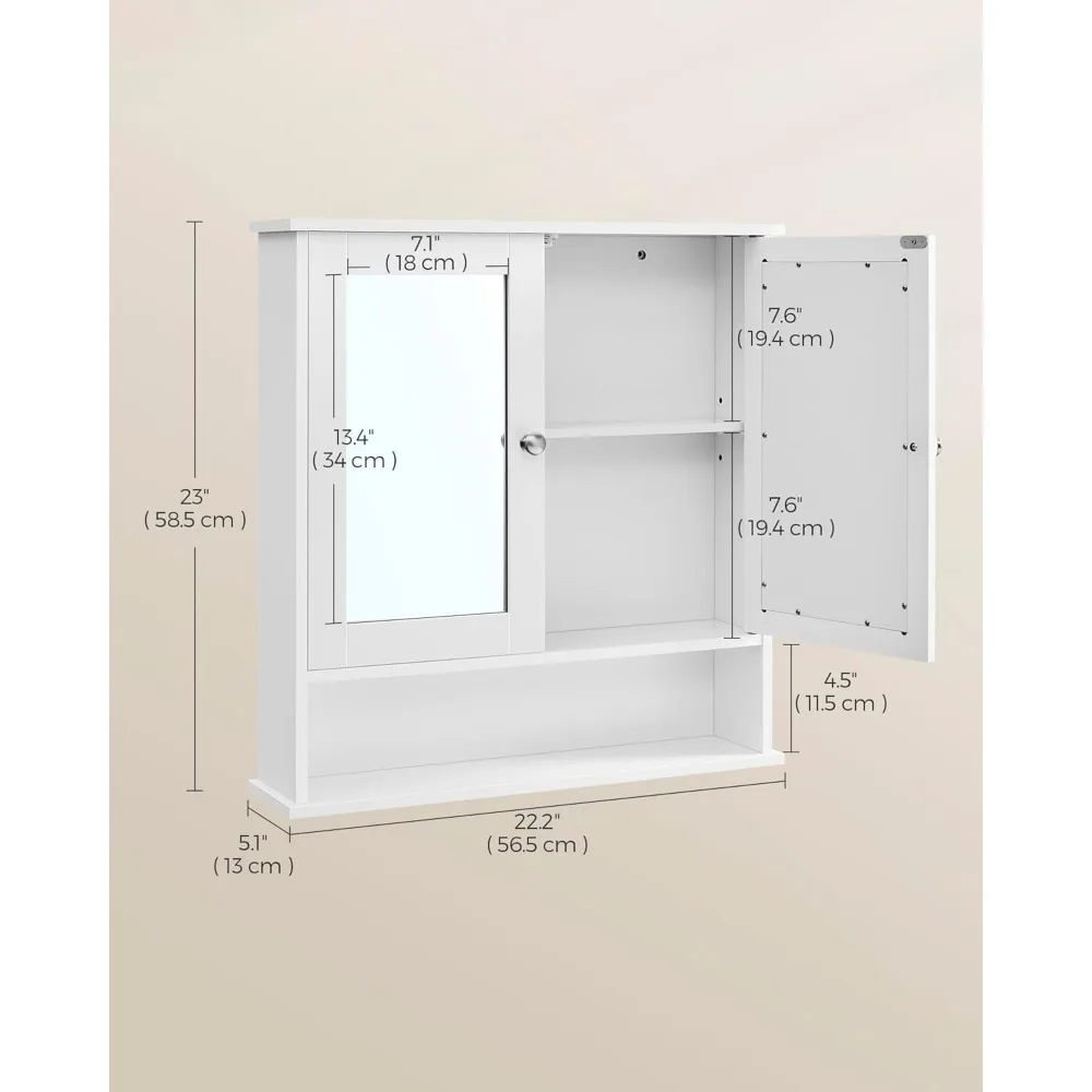 Mueble de baño con espejos, armario de pared con 2 puertas de espejo, estantes ajustables, compartimentos abiertos, montado en la pared