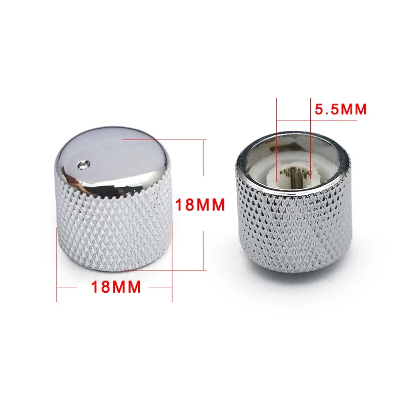10Pcs Metal Knurled Barrel Dome Volume Tone Control Knobs for Electric Bass Guitar Pot knobs Chrome with locating Point